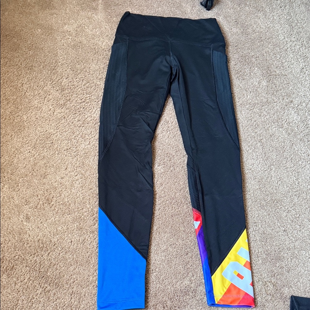 PINK - Colorblock Athletic Leggings with Blue & Multicolor Accents